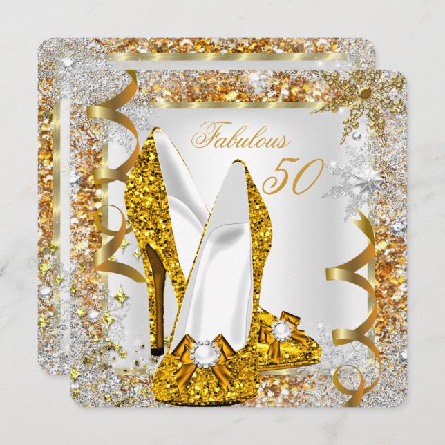 Fabulous 50 Glitter Gold Birthday Party Invitation (Front/Back)