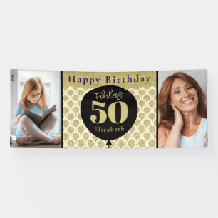 Fabulous 50 Gold Birthday  Banner