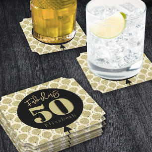 Fabulous 50 Gold Birthday  Paper Coaster