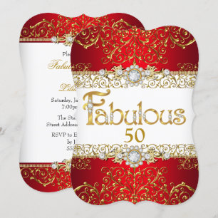 Fabulous 50 Gold Diamond Red Glamour Birthday Invitation