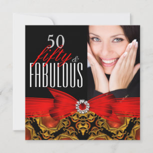 Fabulous 50 Jewel Red Black 50th Birthday Party Invitation