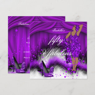 Fabulous 50 Lady Purple High Heels Birthday Party Invitation