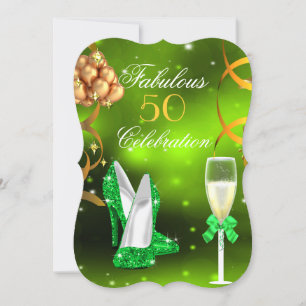 Fabulous 50 Lime Green Gold Heels Champagne Party Invitation