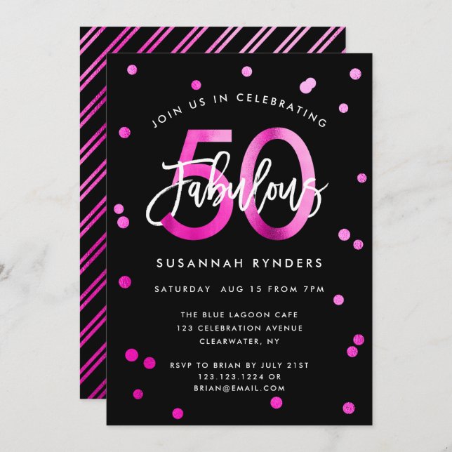 Fabulous 50 | Modern Chic Pink Birthday Party Invitation (Front/Back)