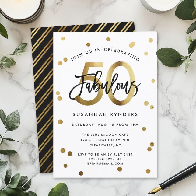 Fabulous 50 | Modern Elegant Gold Brushed Birthday Invitation (Creator Uploaded)
