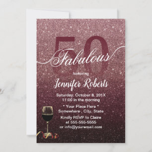 Fabulous 50 Modern Rose Gold & Burgundy Birthday Invitation