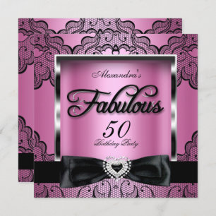 Fabulous 50 Party Pink Damask Black Lace Invitation
