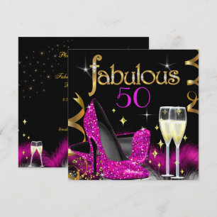 Fabulous 50 Party Pink High Heels Gold Black Invitation
