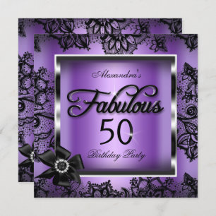 Fabulous 50 Party Purple Damask Black Lace Pearl Invitation