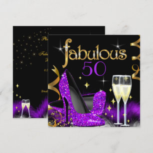 Fabulous 50 Party Purple High Heels Gold Black Invitation