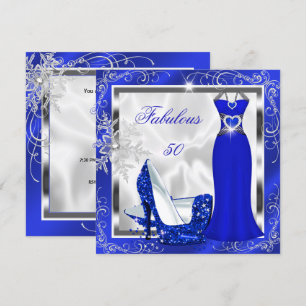 Fabulous 50 Party Royal Blue Silver Dress Heels S9 Invitation
