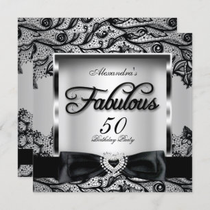Fabulous 50 Party Silver Grey Damask Black Lace 2 Invitation