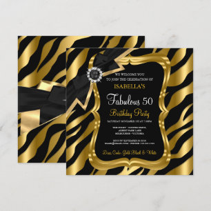 Fabulous 50 Pearl Gold Bow Black Zebra Invite