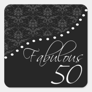 Fabulous 50 Personalised Black Birthday Party Square Sticker
