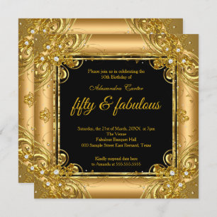 Fabulous 50 Photo Gold black Diamond birthday Invitation