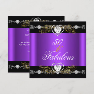 Fabulous 50 Purple Black Silver Gold 50th Birthday Invitation