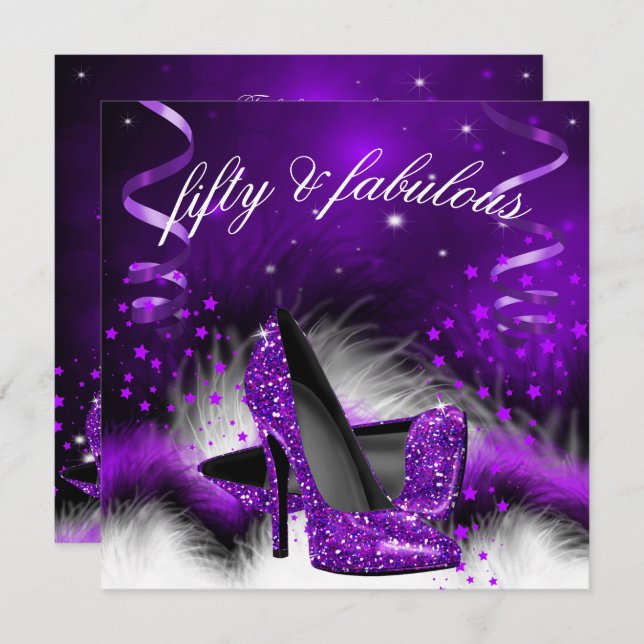 Fabulous 50 Purple High Heel Birthday Party Invitation (Front/Back)