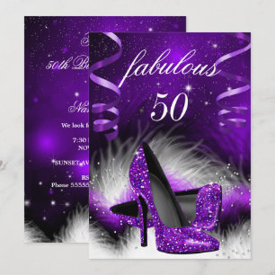 Fabulous 50 Purple High Heel Birthday Party Invitation
