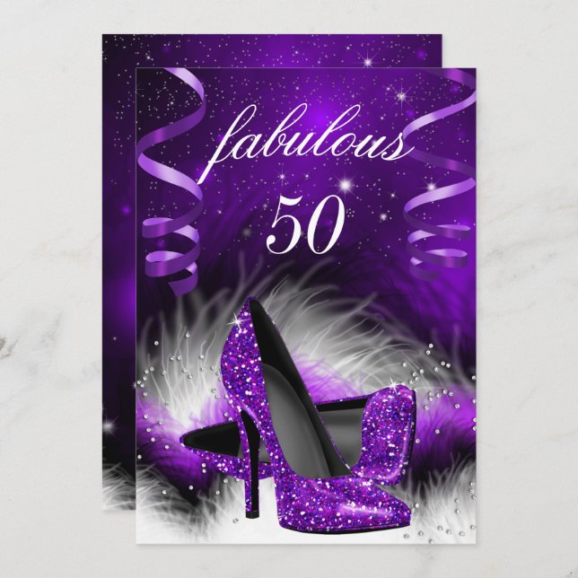 Fabulous 50 Purple High Heel Birthday Party Invitation (Front/Back)