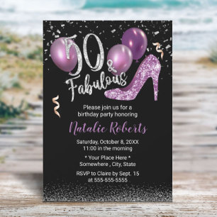 Fabulous 50 Purple High Heel Girl 50th Birthday Invitation