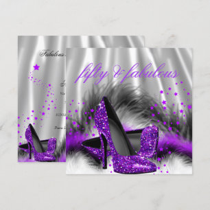 Fabulous 50 Purple Silver High Heel Birthday Party Invitation