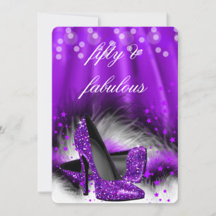 Fabulous 50 Purple Stars High Heels Birthday 2 Invitation