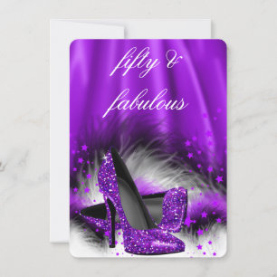 Fabulous 50 Purple Stars High Heels Birthday Party Invitation