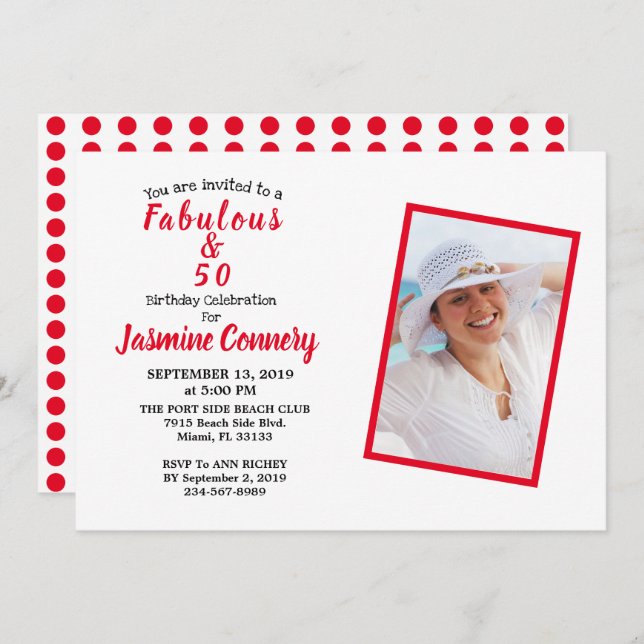 Fabulous & 50 red birthday party invitation (Front/Back)