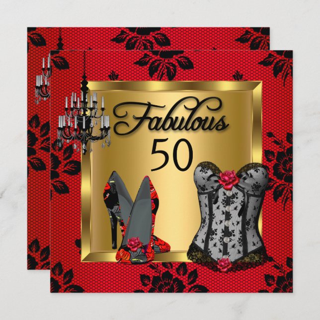 Fabulous 50 Red Black Heels Flirty Birthday Party Invitation (Front/Back)