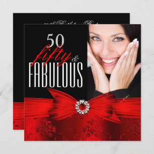Fabulous 50 Red Black Photo Birthday Party Invitation