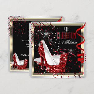 Fabulous 50 Red Black White 50th Birthday Party 2 Invitation