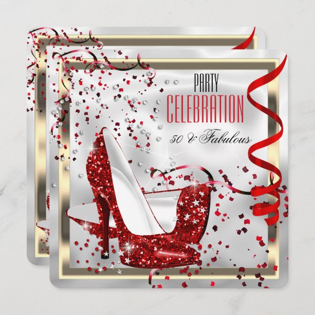 Fabulous 50 Red Black White Birthday Party Invitation (Front/Back)