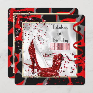 Fabulous 50 Red Black White Wild Birthday Party Invitation