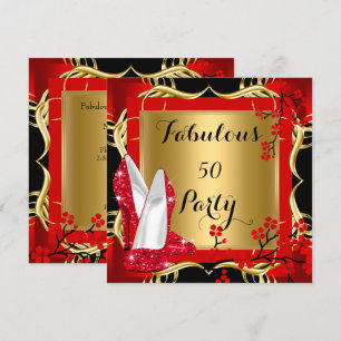Fabulous 50 Red Hi Heels Blossom Black Gold Invitation