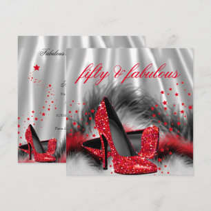Fabulous 50 Red High Heels Silver Black Silk Party Invitation