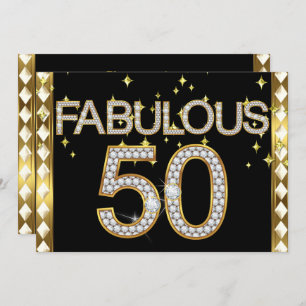 Fabulous 50 Retro Glamour Hollywood Gold Frame Invitation
