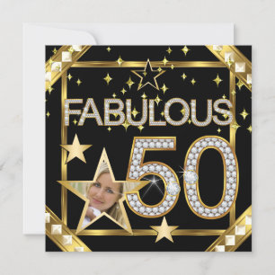 Fabulous 50 Retro Glamour Hollywood Gold Photo Invitation