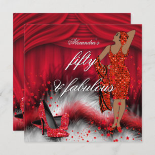 Fabulous 50 Retro Lady Red High Heels Birthday Invitation