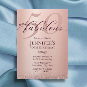 Fabulous 50 Rose Gold Typography 50th Birthday Invitation