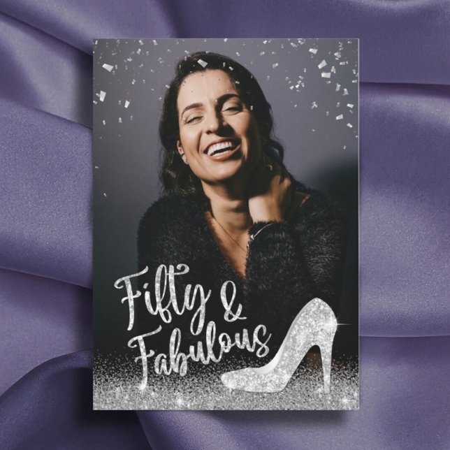Fabulous 50 Silver Glitter Add Your Photo Birthday Invitation (Creator Uploaded)