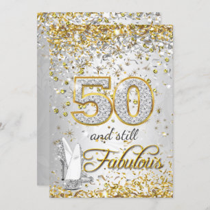 Fabulous 50 Silver gold High Heels party Invitation