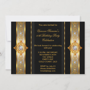 Fabulous 50 Super Elegant Birthday Gold Black Invitation