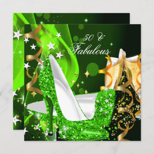 Fabulous 50 Woman's Lime Green Gold Birthday Party Invitation