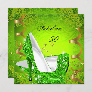 Fabulous 50 Woman's Lime Green Gold Party 2 Invitation
