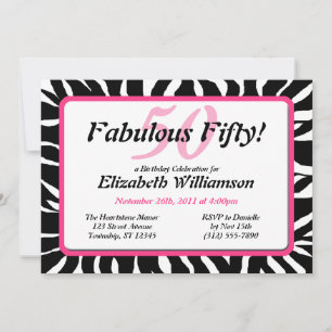 Fabulous 50 Zebra Print & Pink Birthday Invites