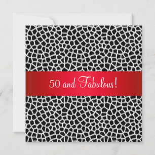 Fabulous 50th Animal Print Black White Red Party Invitation