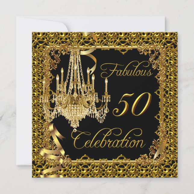 Fabulous 50th Birthday Celebration Black Gold Invitation (Front)