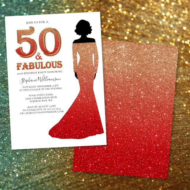 Fabulous 50th Birthday Ombre Glitter Gown Invitation (Fabulous 50th Birthday Ombre Glitter Gown Invitation)