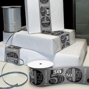 Fabulous 50th Birthday Typography Satin Ribbon