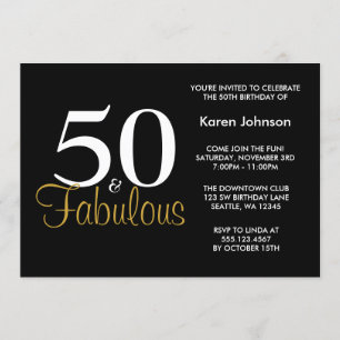 Fabulous 50th Black and Gold Birthday Party Invitation